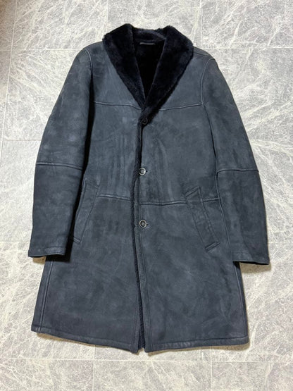 EMMETI Mouton Fur Leather Shawl Collar Coat Size 44 #QY7306