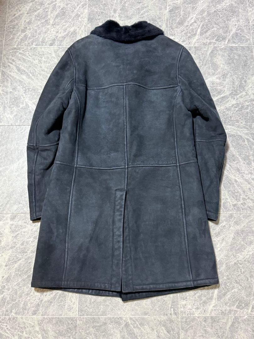 EMMETI Mouton Fur Leather Shawl Collar Coat Size 44 #QY7306