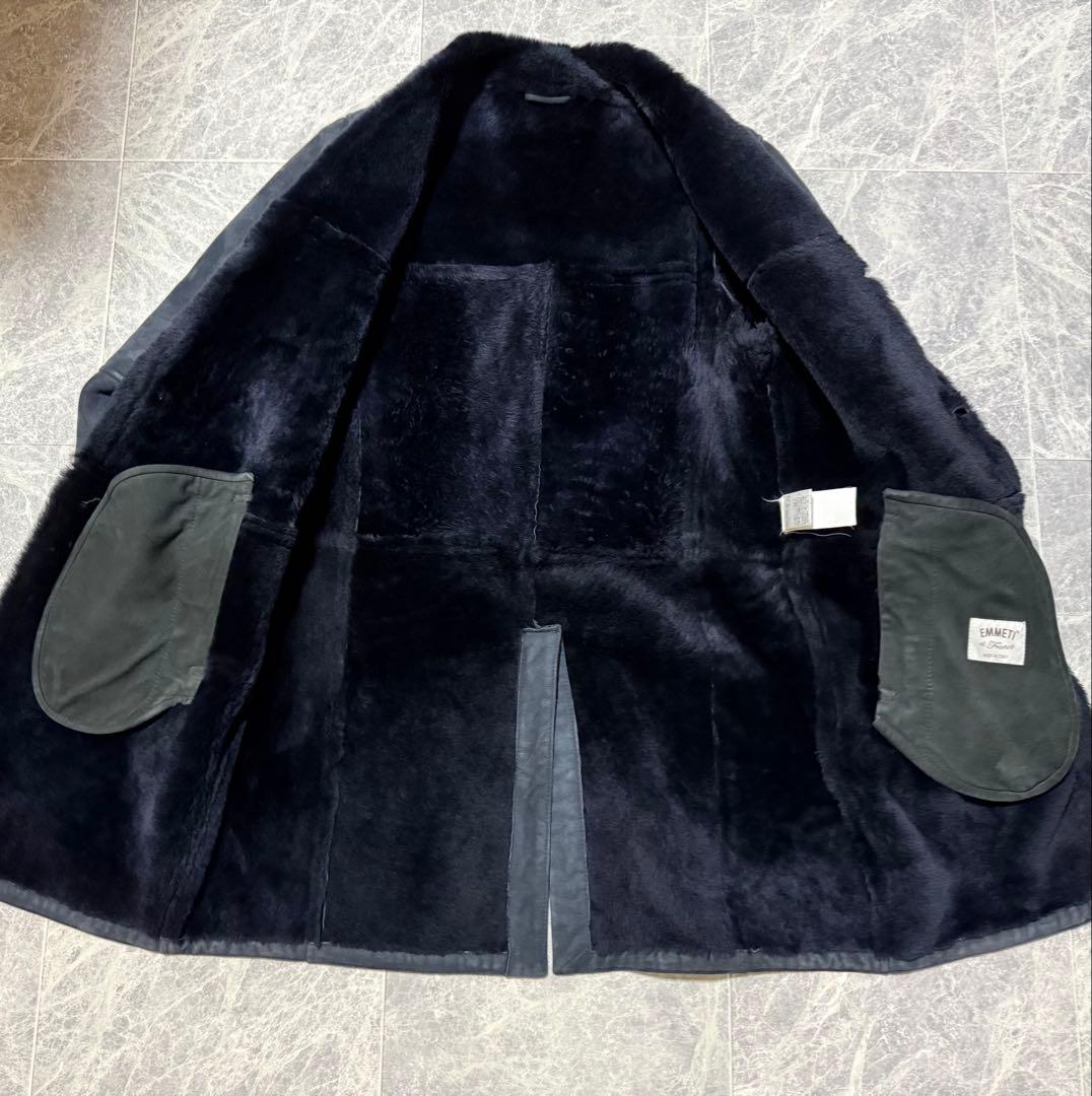 EMMETI Mouton Fur Leather Shawl Collar Coat Size 44 #QY7306