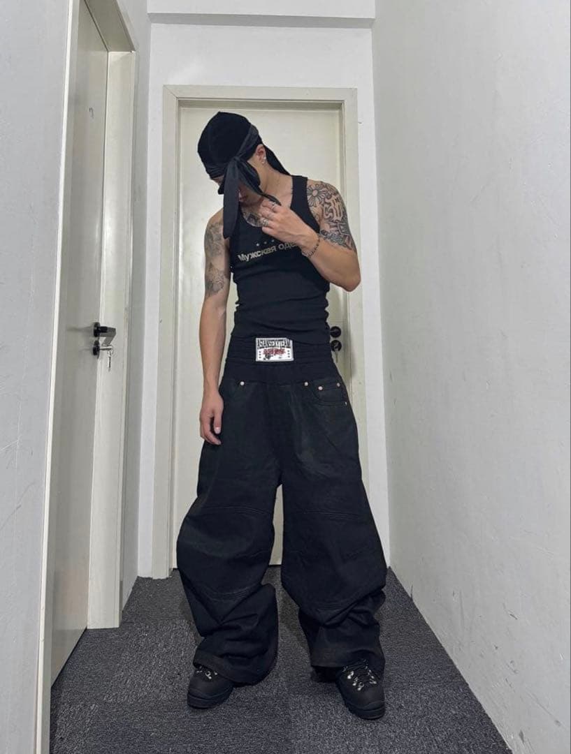 RYE CHASIN Black Denim Wide Pants #QYGJE9
