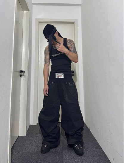 RYE CHASIN Black Denim Wide Pants #QYGJE9