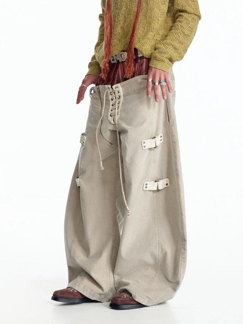 EMOBROTHER EMO Double Waistline Cargo Pants #QYEEJ0