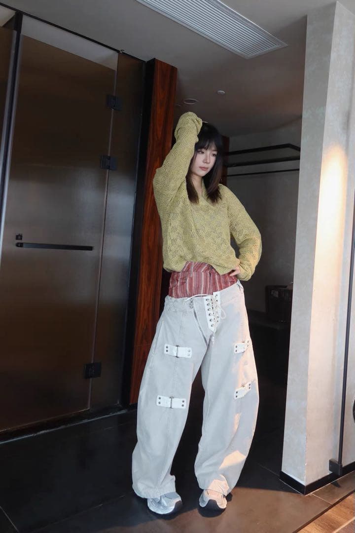 EMOBROTHER EMO Double Waistline Cargo Pants #QYEEJ0