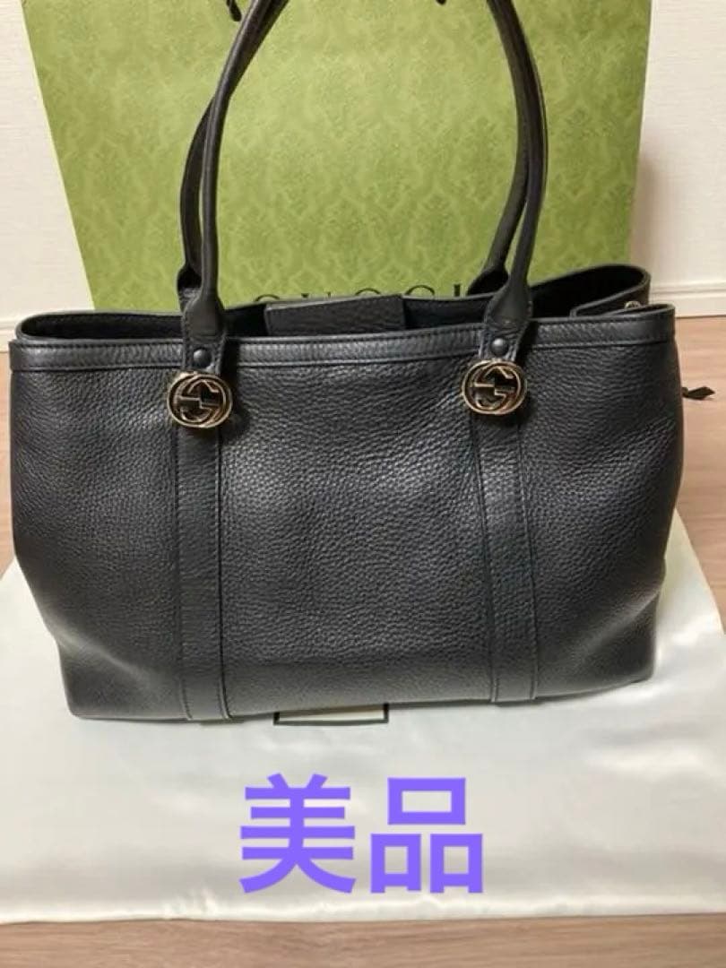 GUCCI Miss GG Leather Tote Handbag Black W36cm Dept Store Exclusive Near #QY98X5