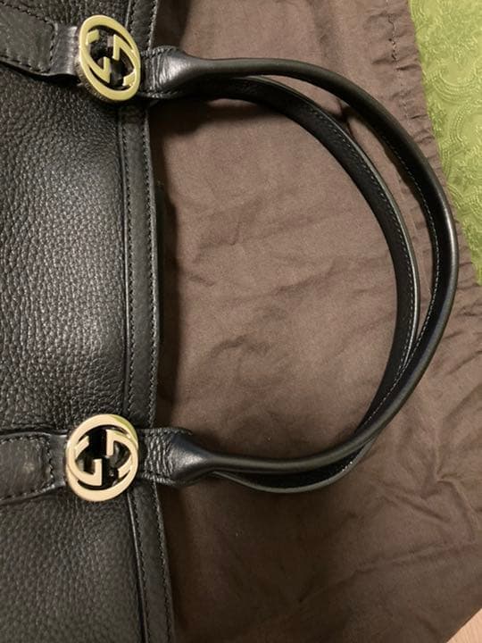 GUCCI Miss GG Leather Tote Handbag Black W36cm Dept Store Exclusive Near #QY98X5