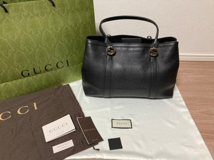 GUCCI Miss GG Leather Tote Handbag Black W36cm Dept Store Exclusive Near #QY98X5