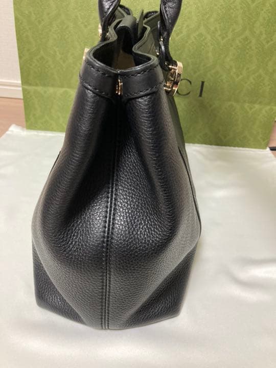 GUCCI Miss GG Leather Tote Handbag Black W36cm Dept Store Exclusive Near #QY98X5