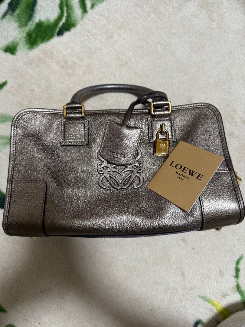 LOEWE Amazona 28 Silver Leather Handbag Hawaii Purchase #QYDBU4