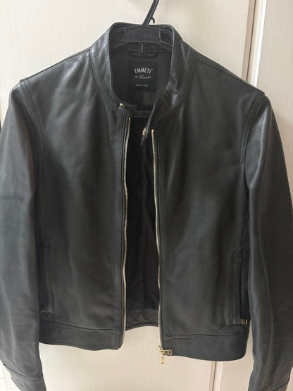 EMMETI di Franco Black Leather Single Rider Jacket #QYC0FU