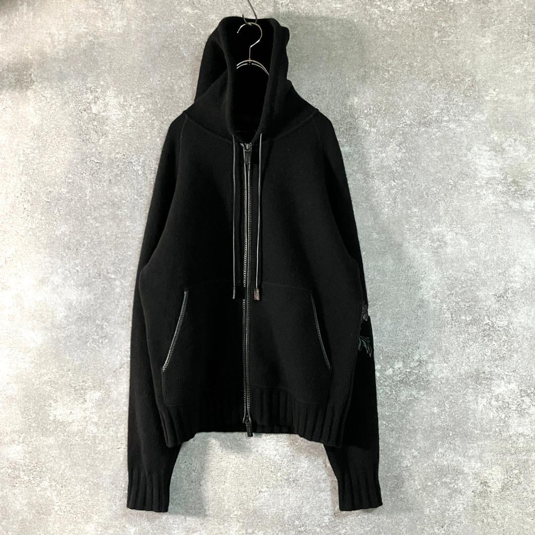 BALLY Wool Knit Hoodie, Long Sleeve, Black, Zip-Up #QYC7ZQ