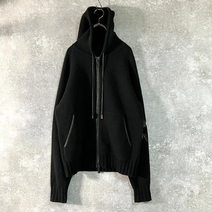 BALLY Wool Knit Hoodie, Long Sleeve, Black, Zip-Up #QYC7ZQ