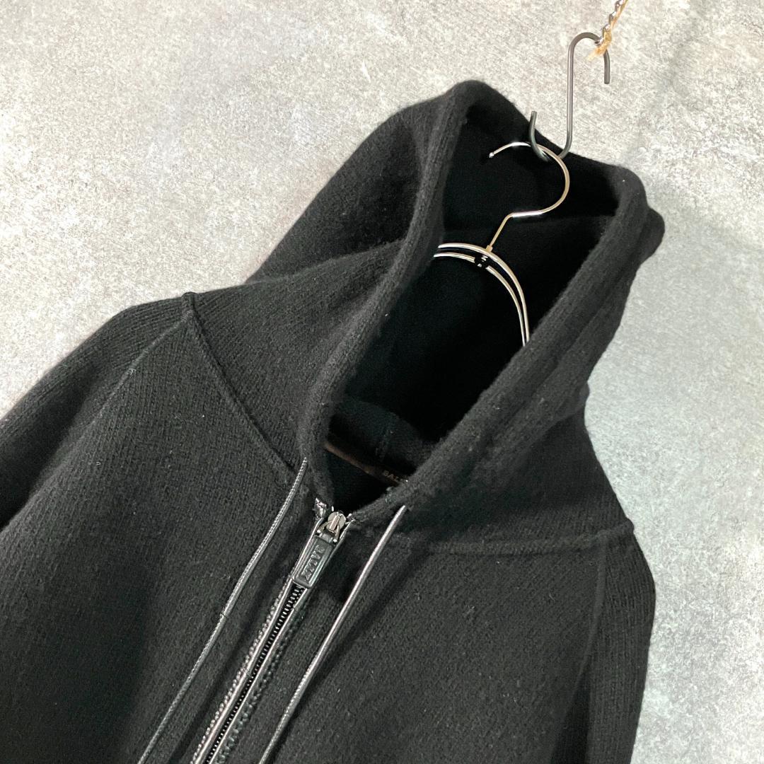 BALLY Wool Knit Hoodie, Long Sleeve, Black, Zip-Up #QYC7ZQ