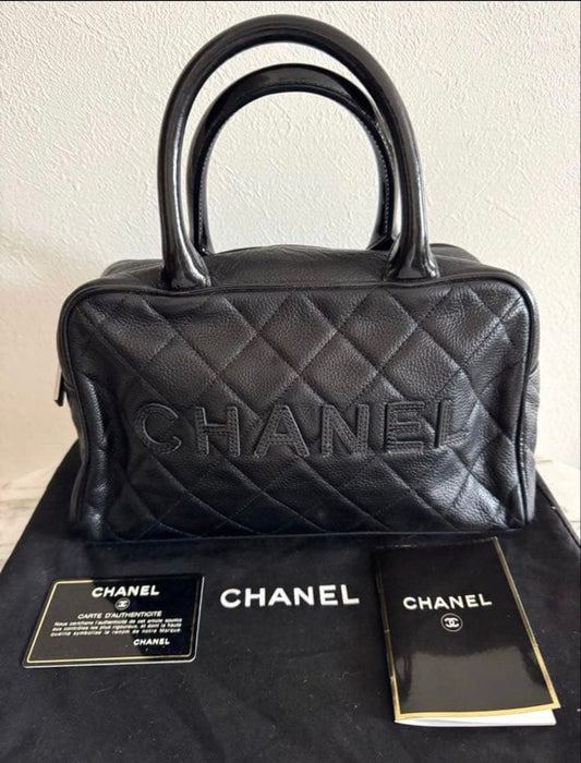CHANEL A15685 Caviar Mini Boston Bag Black Silver Hw Ser6 #QYKKXR