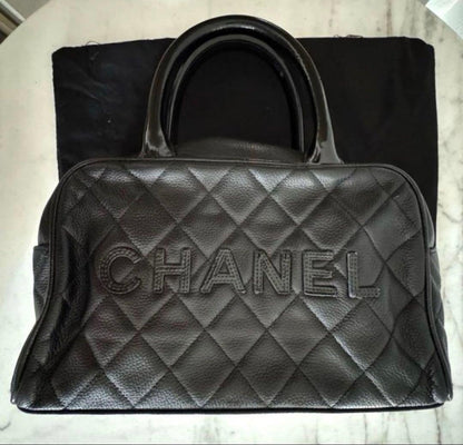 CHANEL A15685 Caviar Mini Boston Bag Black Silver Hw Ser6 #QYKKXR