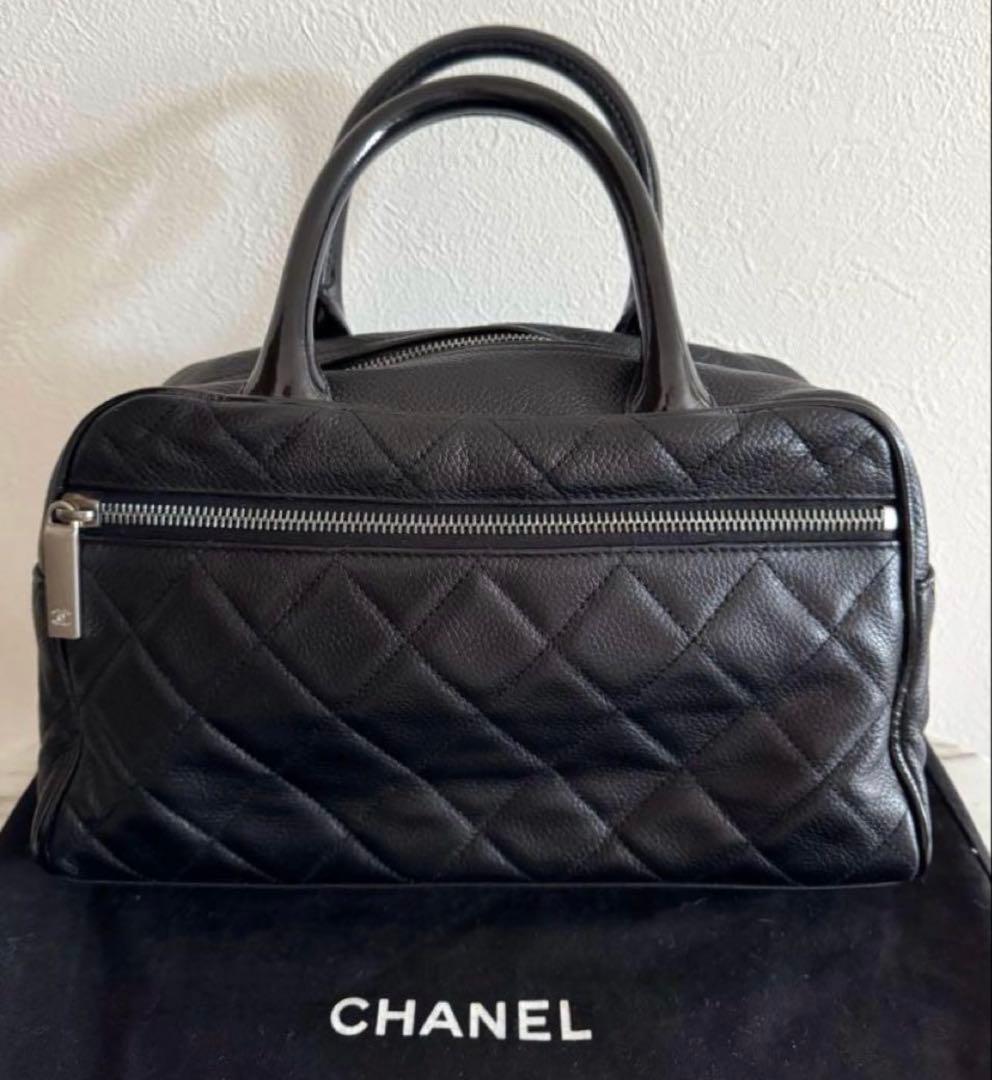 CHANEL A15685 Caviar Mini Boston Bag Black Silver Hw Ser6 #QYKKXR