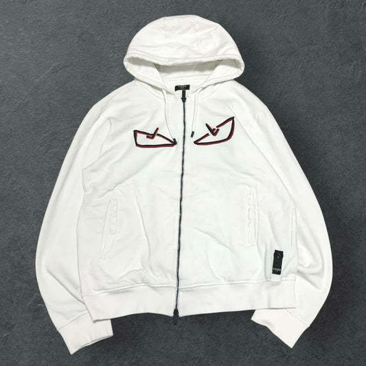 FENDI Monster Bugs Zip-Up Hoodie, White, Size L #QYDB0T