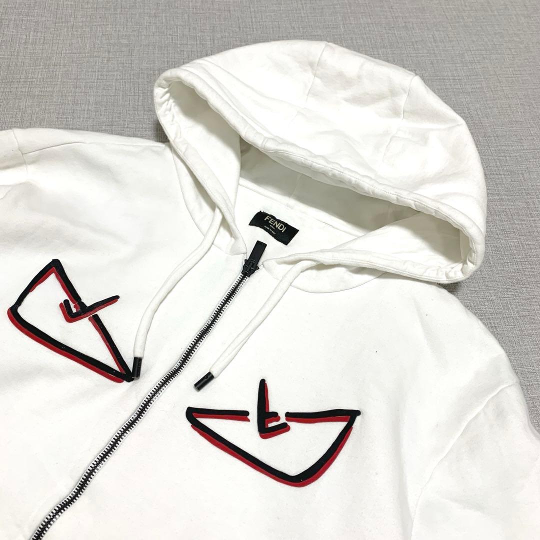 FENDI Monster Bugs Zip-Up Hoodie, White, Size L #QYDB0T
