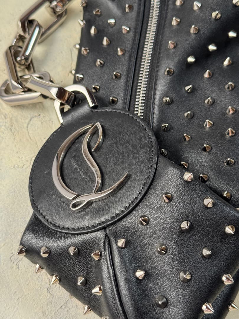 Christian Louboutin Studded Black Leather Chain Shoulder Bag #QYAAHN