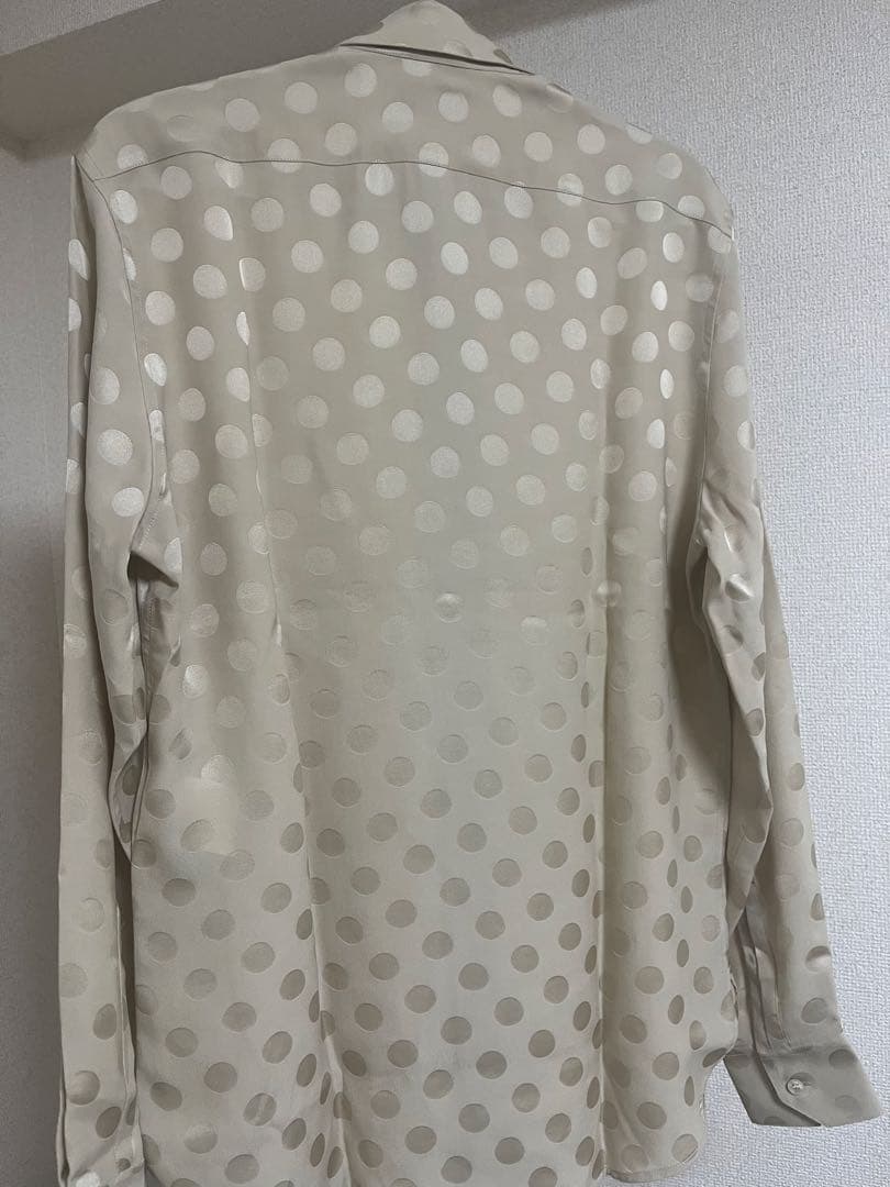 SAINT LAURENT long-sleeved silk shirt, size 36, beige, polka dot pattern #PCI7YF