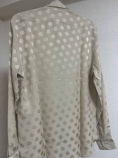 SAINT LAURENT long-sleeved silk shirt, size 36, beige, polka dot pattern #PCI7YF