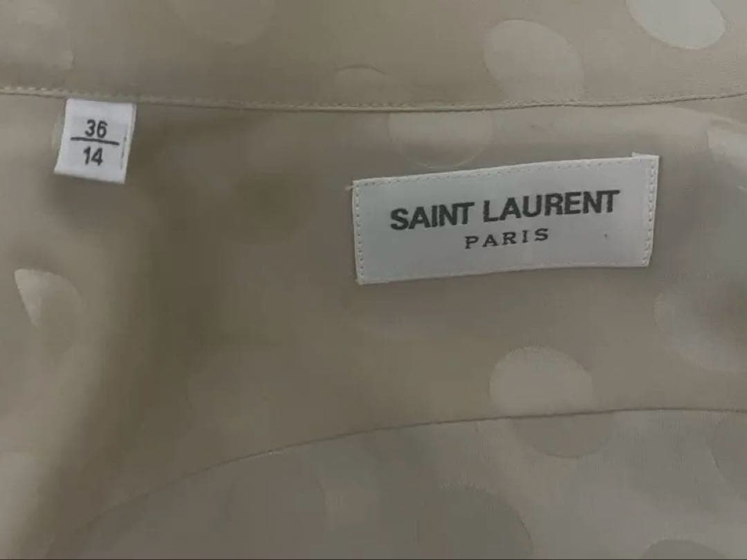 SAINT LAURENT long-sleeved silk shirt, size 36, beige, polka dot pattern #PCI7YF