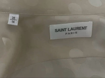SAINT LAURENT long-sleeved silk shirt, size 36, beige, polka dot pattern #PCI7YF