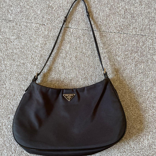 PRADA Nylon Handbag Dark Brown Triangle Logo Authentic #QY2EL2