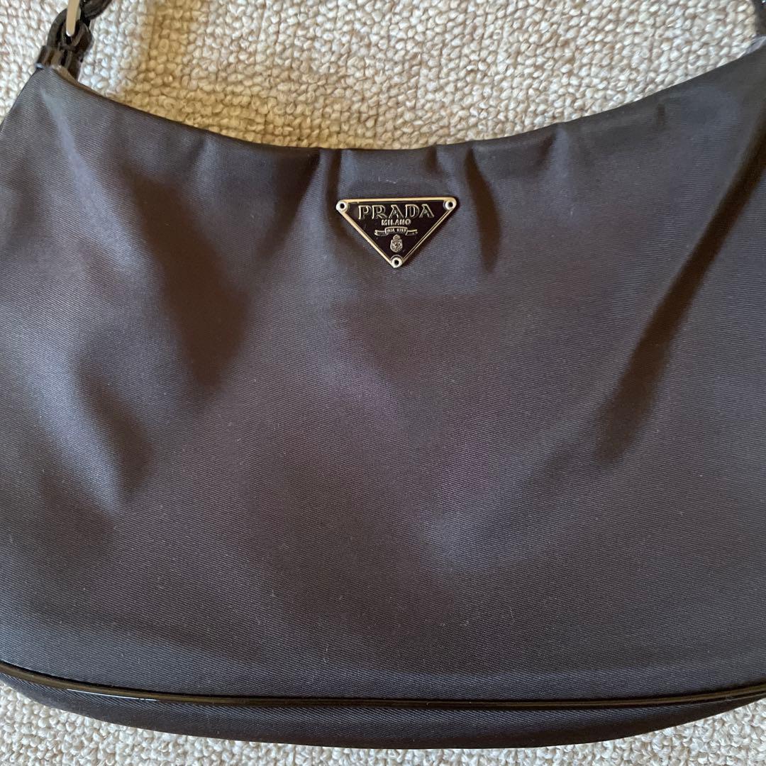 PRADA Nylon Handbag Dark Brown Triangle Logo Authentic #QY2EL2