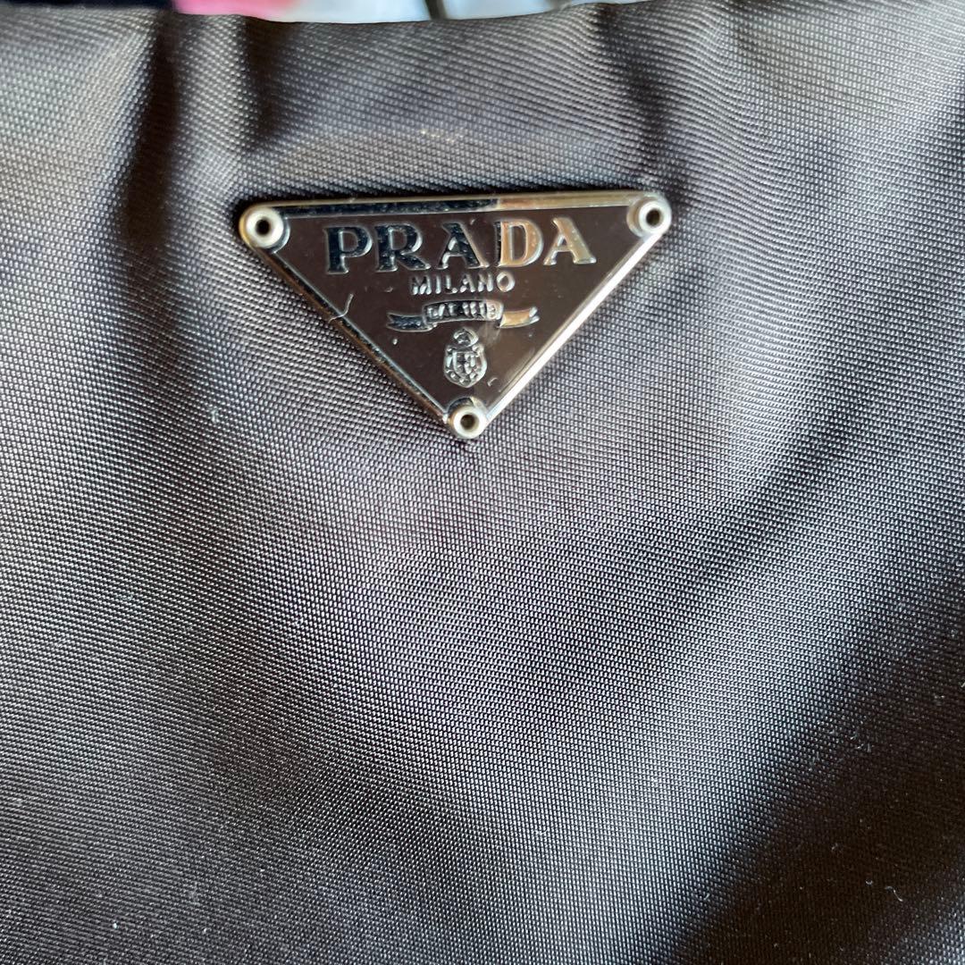 PRADA Nylon Handbag Dark Brown Triangle Logo Authentic #QY2EL2
