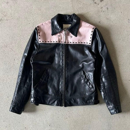 RALEIGH Leather Jacket, Black/Pink, UK Size 36, Switch #QY43AQ