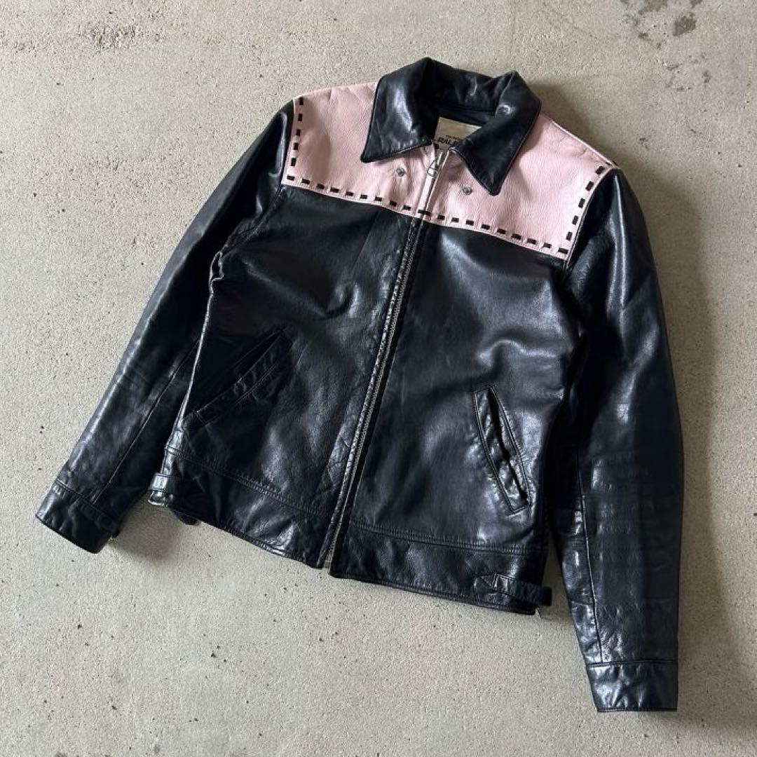 RALEIGH Leather Jacket, Black/Pink, UK Size 36, Switch #QY43AQ
