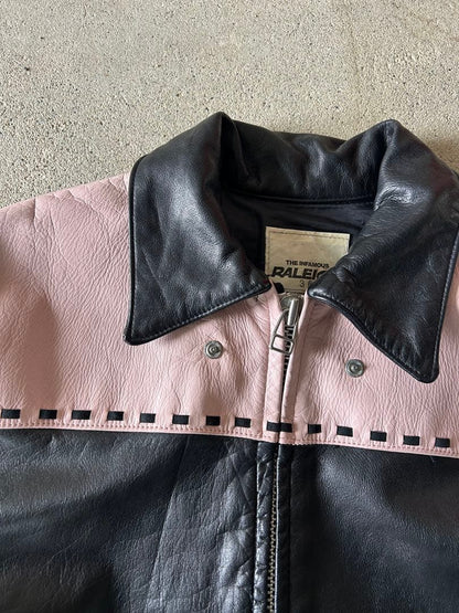 RALEIGH Leather Jacket, Black/Pink, UK Size 36, Switch #QY43AQ