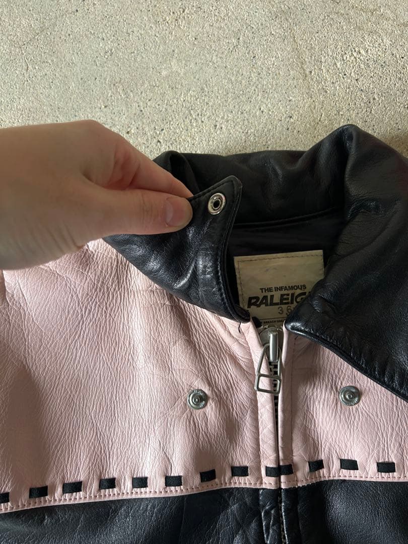 RALEIGH Leather Jacket, Black/Pink, UK Size 36, Switch #QY43AQ
