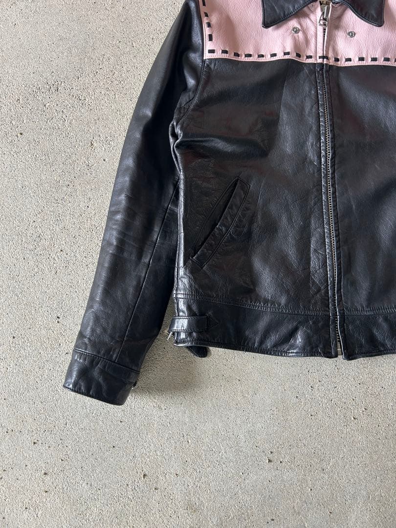 RALEIGH Leather Jacket, Black/Pink, UK Size 36, Switch #QY43AQ
