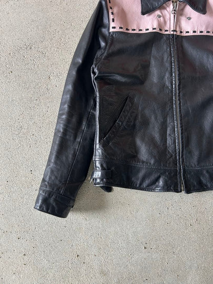 RALEIGH Leather Jacket, Black/Pink, UK Size 36, Switch #QY43AQ