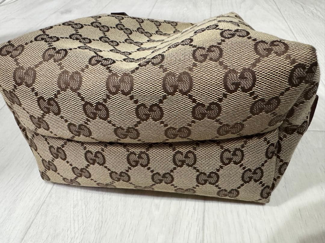 GUCCI GG Canvas Mini Handbag Beige Brown Leather Trim Zipper Pull From J #QY1BCH