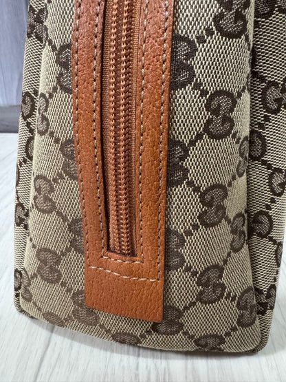 GUCCI GG Canvas Mini Handbag Beige Brown Leather Trim Zipper Pull From J #QY1BCH