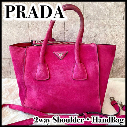 PRADA handbag/shoulder bag, suede leather, fuxia pink #QY31MG
