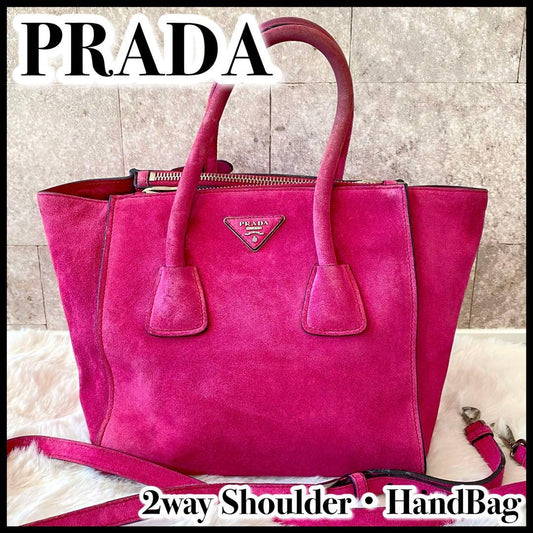 PRADA handbag/shoulder bag, suede leather, fuxia pink #QY31MG