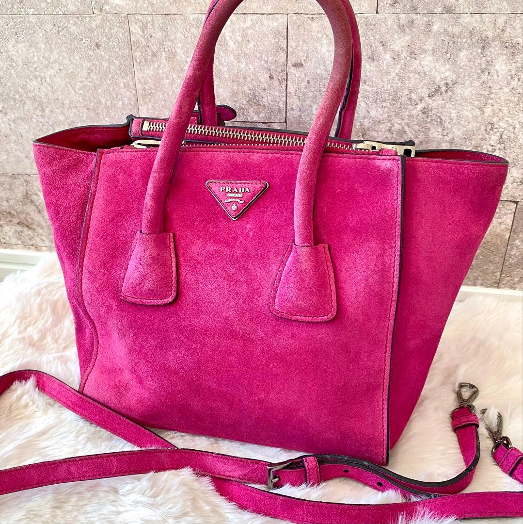 PRADA handbag/shoulder bag, suede leather, fuxia pink #QY31MG