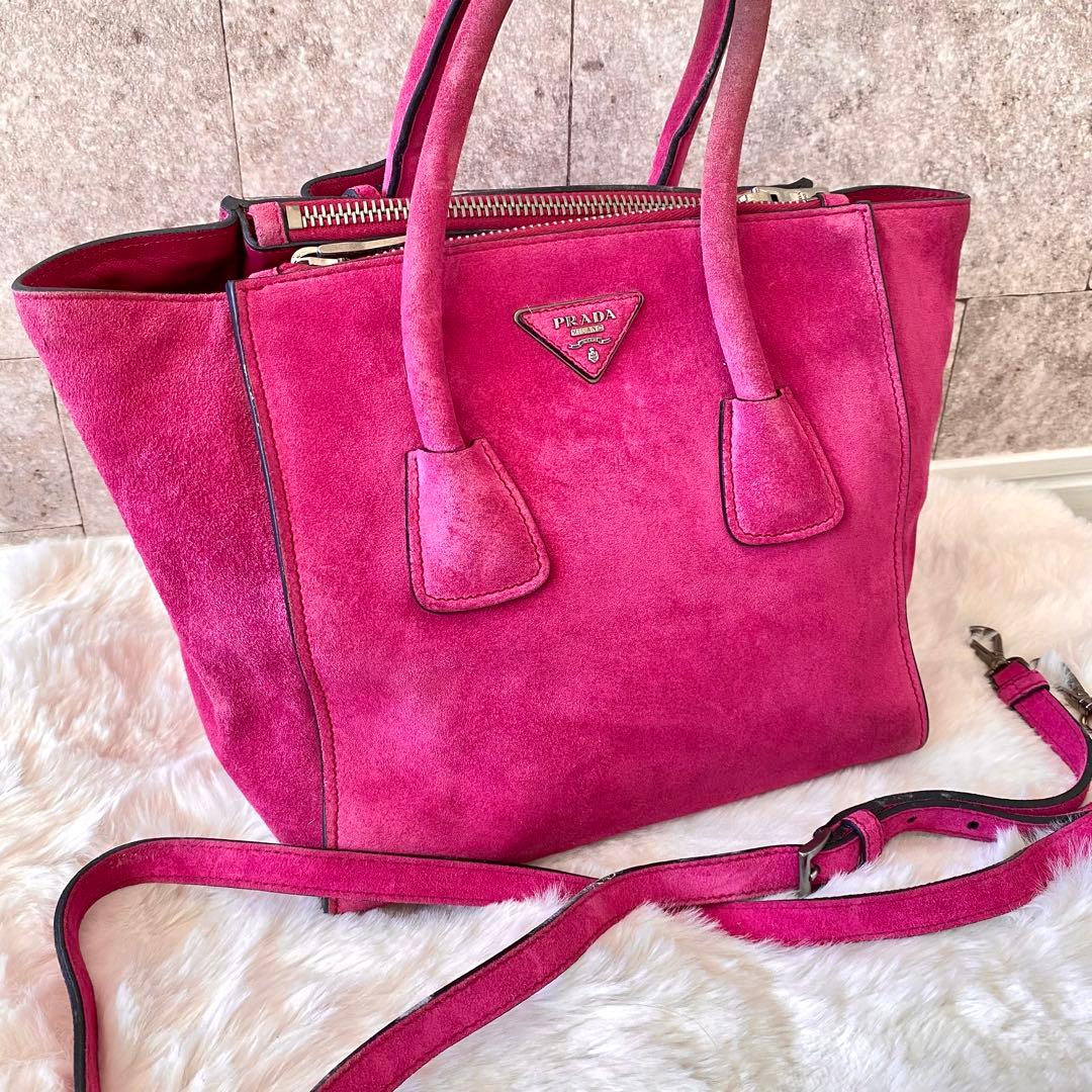 PRADA handbag/shoulder bag, suede leather, fuxia pink #QY31MG