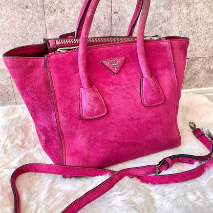 PRADA handbag/shoulder bag, suede leather, fuxia pink #QY31MG