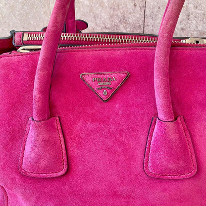 PRADA handbag/shoulder bag, suede leather, fuxia pink #QY31MG