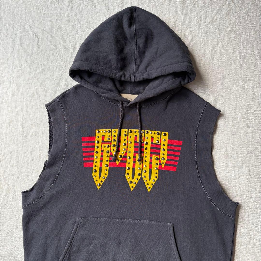 GUCCI COTTON JERSEY SLEEVELESS HOODIE L #QYGXY5