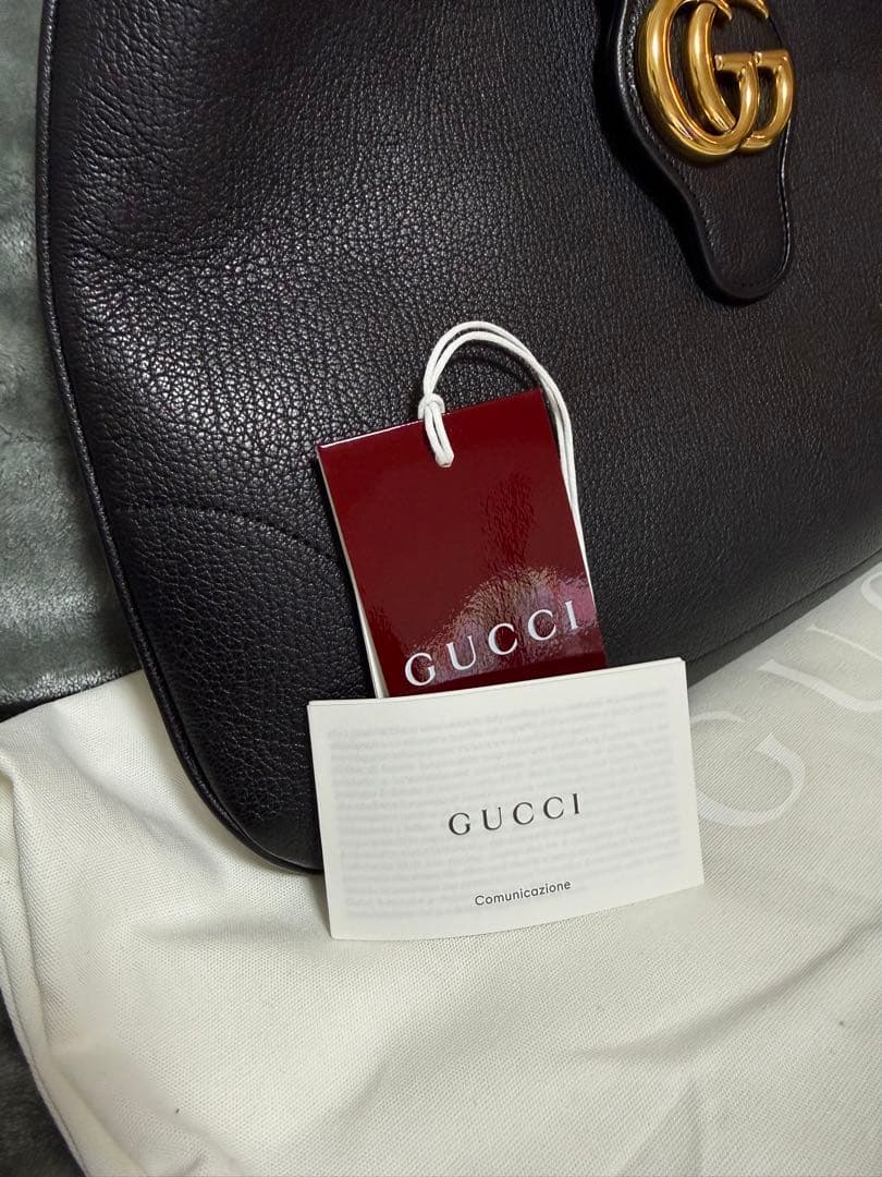 GUCCI Jackie Leather Handbag Black Gold GG Logo Tag #QYDIO1