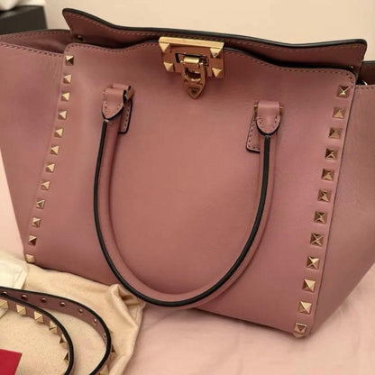 VALENTINO Rockstud Pink Leather 2-WAY Tote Handbag #QY3O5G