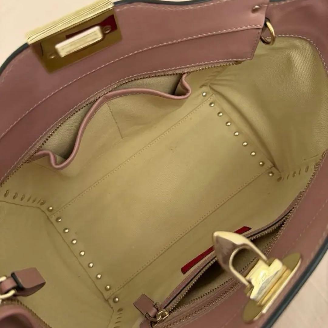 VALENTINO Rockstud Pink Leather 2-WAY Tote Handbag #QY3O5G