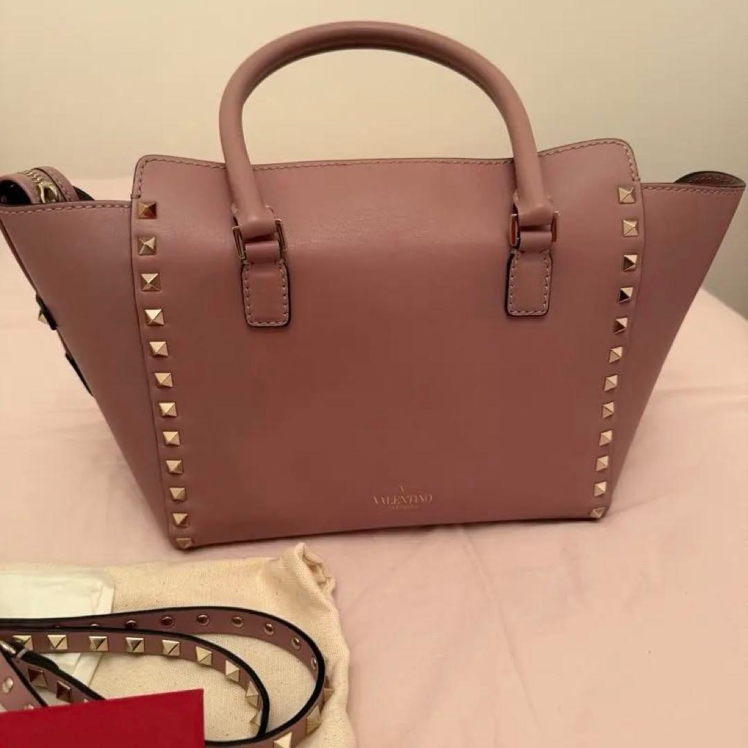 VALENTINO Rockstud Pink Leather 2-WAY Tote Handbag #QY3O5G