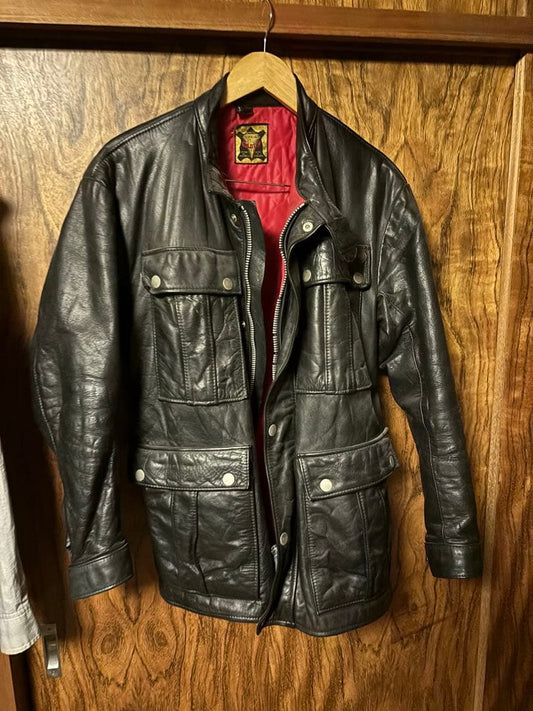 GOLDTOP Leather Black Jacket with 4 Pockets #QY13D5