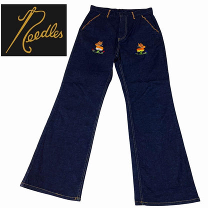 Needles Mushroom Embroidered Bootcut Denim Pants, Size S #PC392E